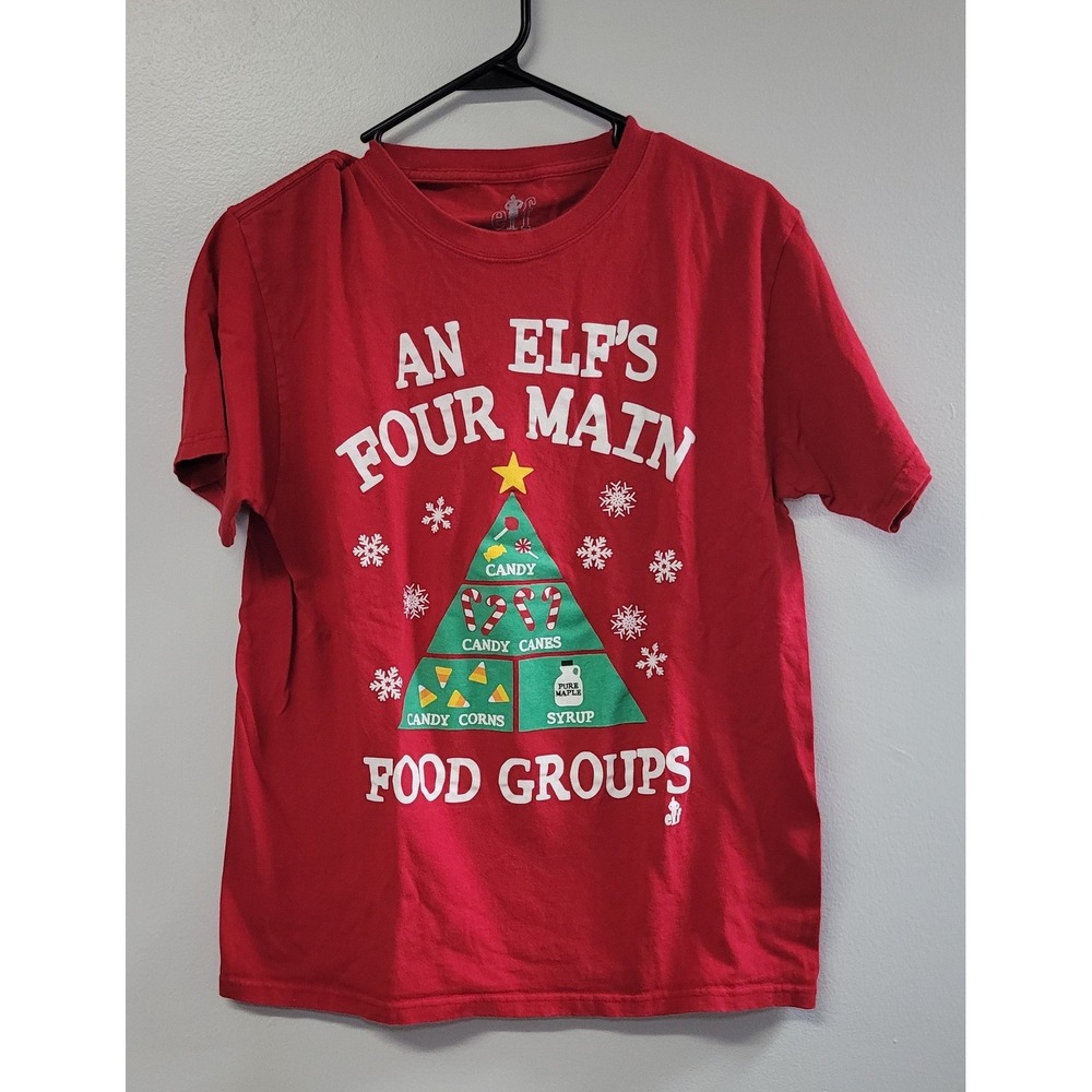 Elf Movie Four Main Food Groups Christmas Graphic T Shirt Red Medium